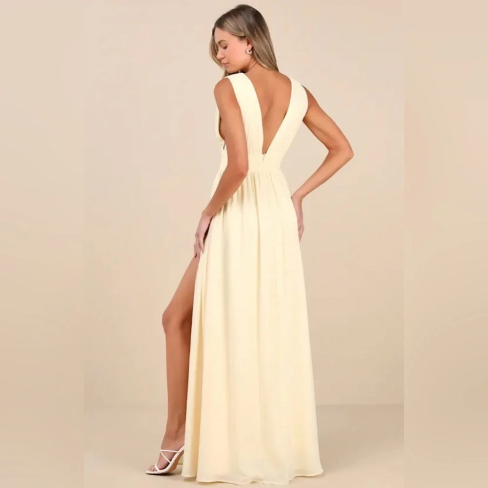 Lulus Heavenly Hues Pale Yellow Maxi Dress L NWT - Picture 2 of 6